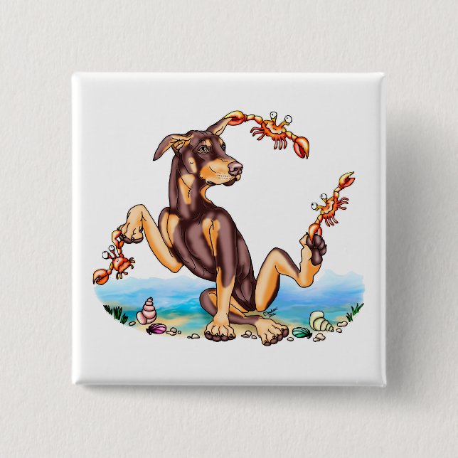 Red Doberman Pinscher Kinda Crabby Button Knapp (Framsida)