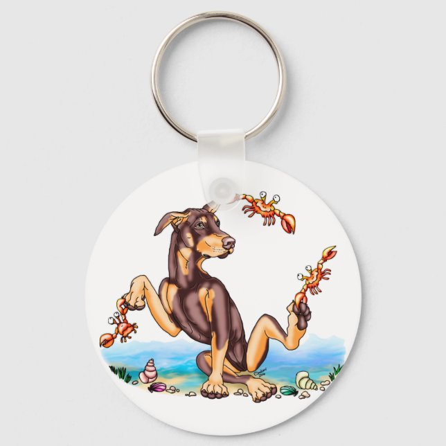 Red Doberman Pinscher Kinda Crabby Keychains Nyckelring (Framsida)