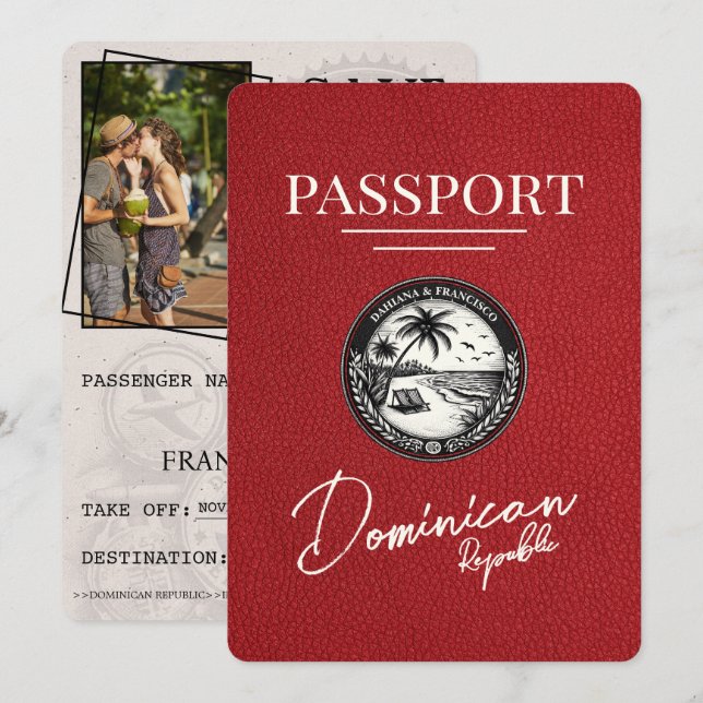 Red Dominican Republic Passport Spara datum Datumet (Fram/baksida)