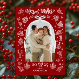 Red Doodle Arch Photo "Warm Önskemål" jul Julkort