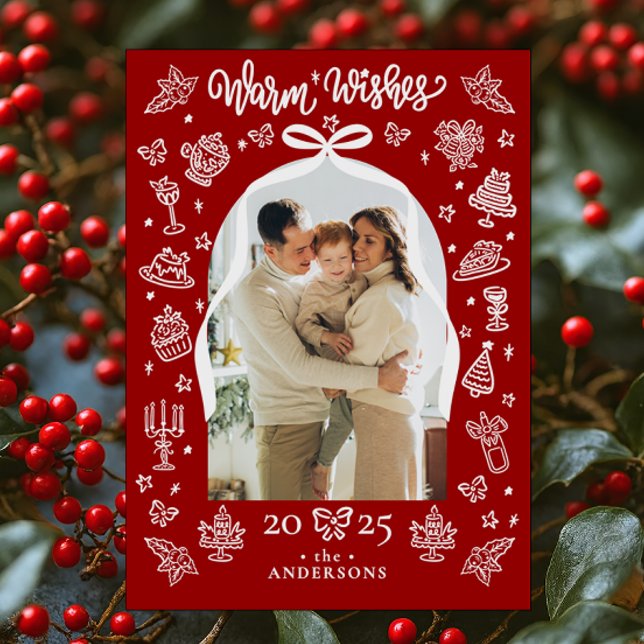 Red Doodle Arch Photo "Warm Önskemål" jul Julkort (Skapare uppladdad)