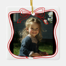 Red Doodle Bow Frame Custom Photo Julgransprydnad Keramik