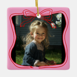 Red Doodle Bow Frame Custom Photo Julgransprydnad Keramik