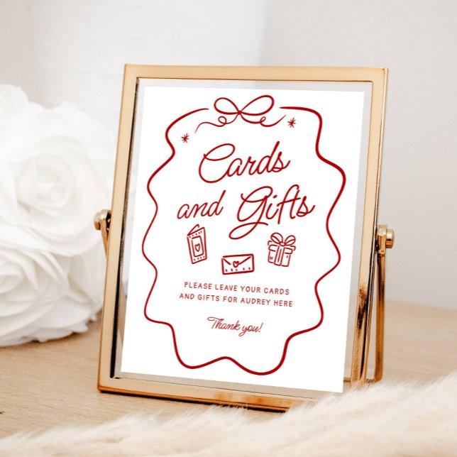 Red Doodle Cards and Gifts Display Poster (Skapare uppladdad)