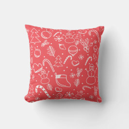 Red Doodle Christmas Pattern - Festive Holiday Kudde