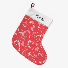 Red Doodle Christmas Pattern - Festive Holiday Stor Julstrumpa