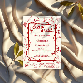 Red Doodle Ciao Miss Italian Bridal Shower Inbjudningar