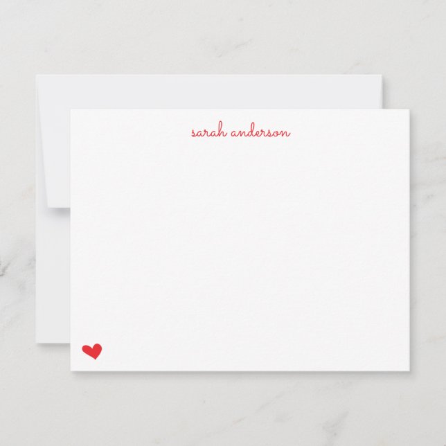 Red Doodle Heart Personalized Stationery Anteckningskort (Framsida)