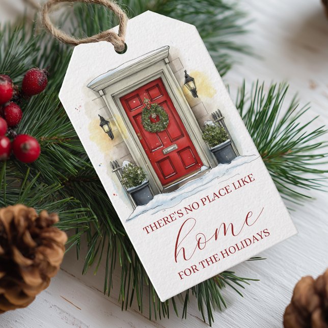 Red Door Fastighets julfirande Presentetikett (Personalized Christmas Real Estate Pop By Tag)
