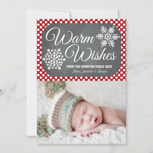 Red Dot Chalkboard Snowflake Helgdag PhoCard Julkort (Framsida)