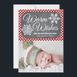 Red Dot Chalkboard Snowflake Helgdag PhoCard Julkort<br><div class="desc">Lägg till ditt favoritfamiljefoto eller baby först helgdag eller pojke eller flicka jul bild till detta söta, moderna och söt vintermatade helgdag-kort med två snöflingor på en kritersbakgrund och röd och vit polka mönster. Det står Warm Önskemål och det kan vara personlig med er familj namn, år och enskilda familjemedlem...</div>