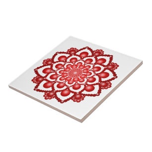 Red Dot Mandala Flower Kakelplatta