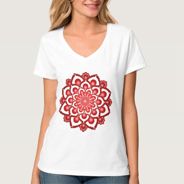 Red Dot Mandala Flower T Shirt (Framsida)