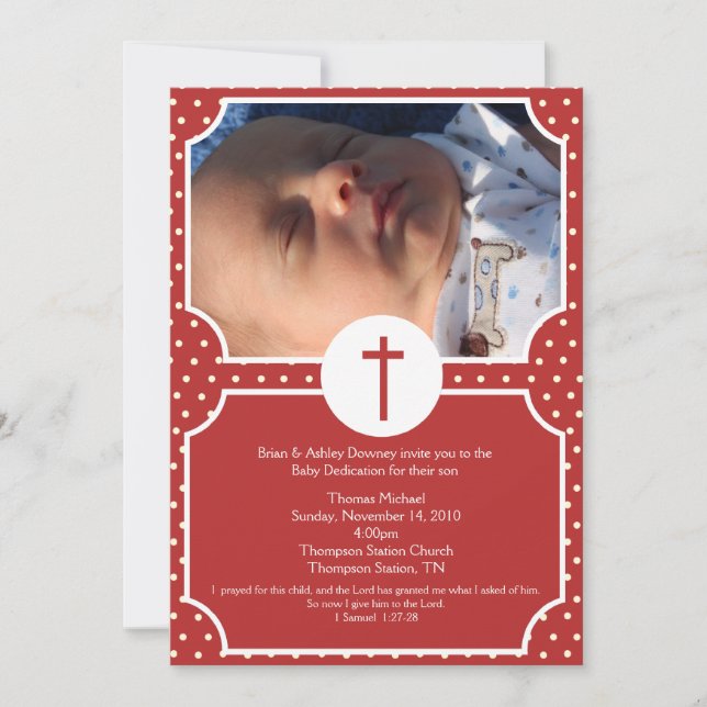 Red Dots Baptism Baby Dedication 5x7-foto Inbjudningar (Framsida)