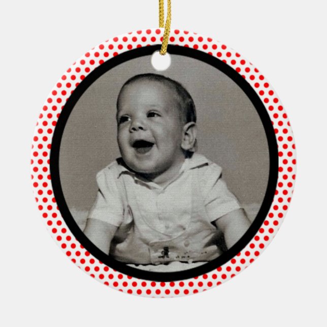 Red Dots Black Trim Photo Ram Julgransprydnad Keramik (Framsidan)