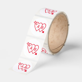 Red Double Hearts with Cupids Arrow and Initials Runt Klistermärke