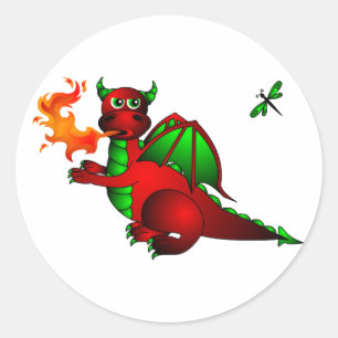 Red Dragon and Dragonfly Runt Klistermärke