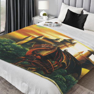 Red Dragon Castle Fantasy Fleecefilt
