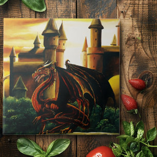 Red Dragon Castle Fantasy Kakelplatta