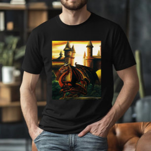 Red Dragon Castle Fantasy T Shirt