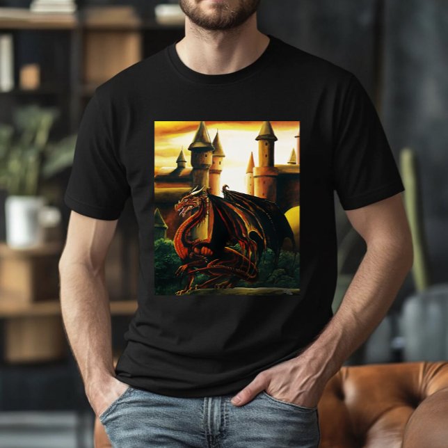 Red Dragon Castle Fantasy T Shirt (Skapare uppladdad)