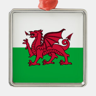Red Dragon Celtic Flagga of Wales & Welsh Julgransprydnad Metall