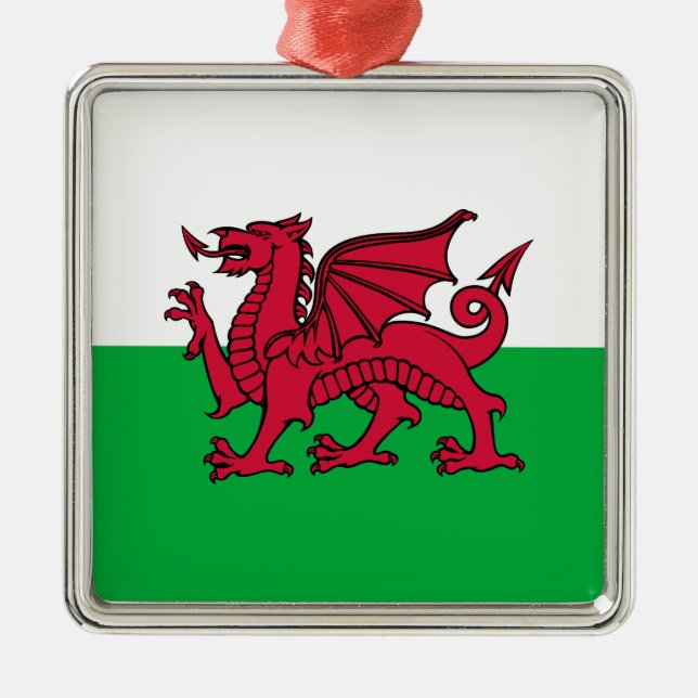 Red Dragon Celtic Flagga of Wales & Welsh Julgransprydnad Metall (Framsidan)