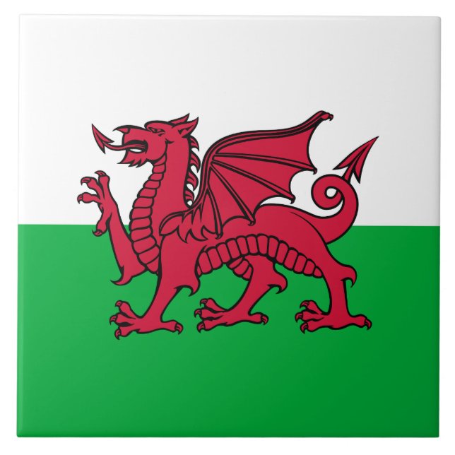 Red Dragon Celtic Flagga of Wales & Welsh Kakelplatta (Framsidan)