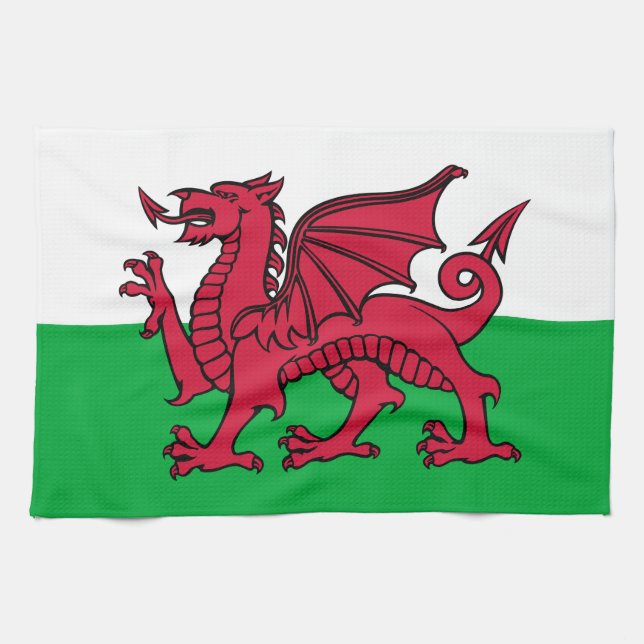 Red Dragon Celtic Flagga of Wales & Welsh Kökshandduk (Horisontell)