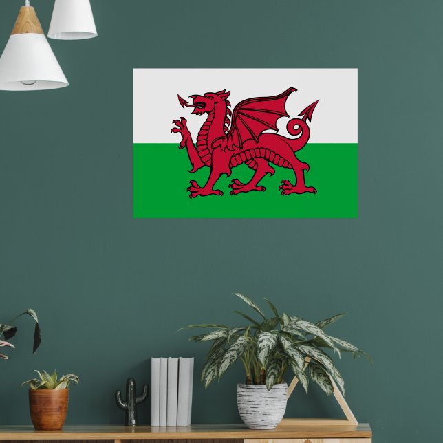 Red Dragon Celtic Flagga of Wales & Welsh Poster (Vardagsrum 1)