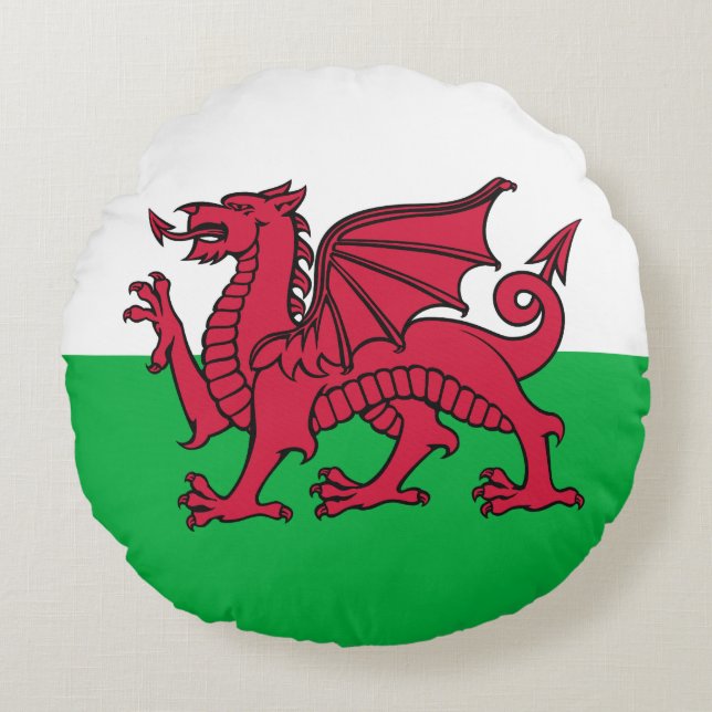 Red Dragon Celtic Flagga of Wales & Welsh Rund Kudde (Framsidan)