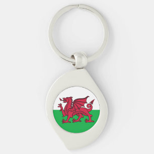 Red Dragon Celtic Flagga of Wales & Welsh Swirl Silverfärgad Nyckelring