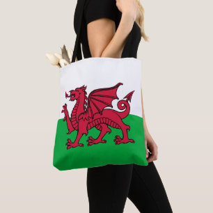 Red Dragon Celtic Flagga of Wales & Welsh Tygkasse