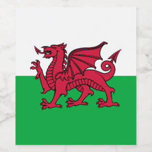 Red Dragon Celtic Flagga of Wales & Welsh Vinflaska Etikett