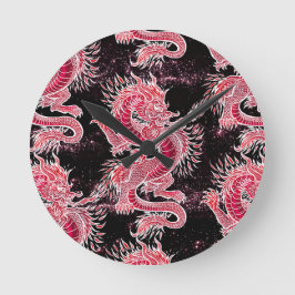 Red Dragon Galaxy Rund Klocka