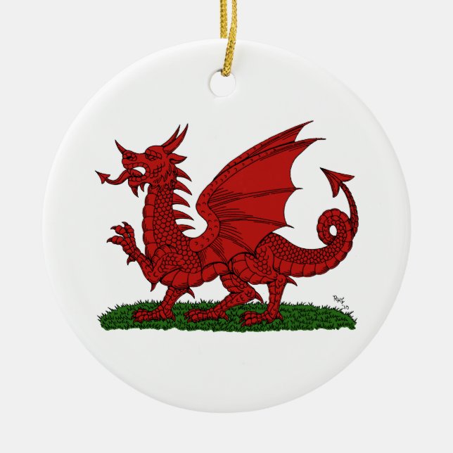 Red Dragon of Wales Julgransprydnad Keramik (Framsidan)