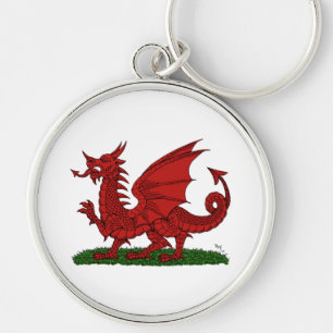 Red Dragon of Wales Rund Silverfärgad Nyckelring