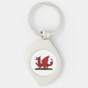Red Dragon of Wales Swirl Silverfärgad Nyckelring