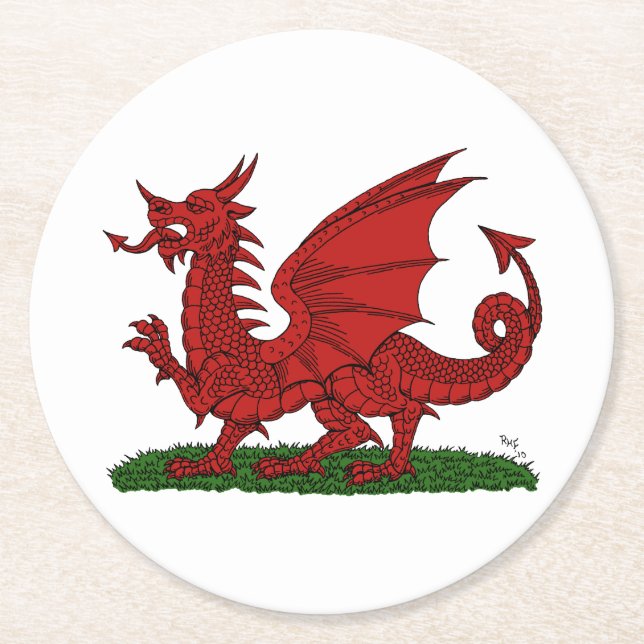 Red Dragon of Wales Underlägg Papper Rund (Framsidan)