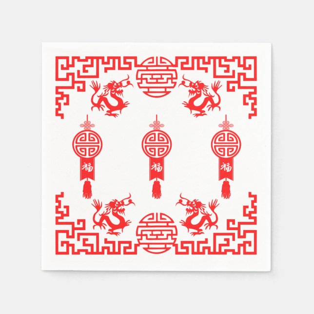 Red Dragon Oriental Cocktail Napkins Pappersservett (Framsidan)