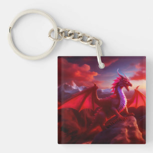 Red Dragon Perches on Craggy Mountain-toppen