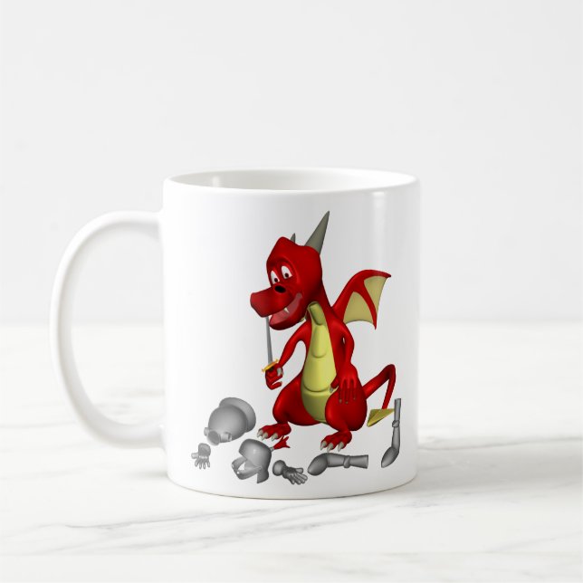 Red Dragon plockar Knight ur Teeth Bone Kaffemugg (Vänster)