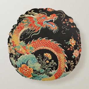 Red Dragon Round Dekorativ kudde