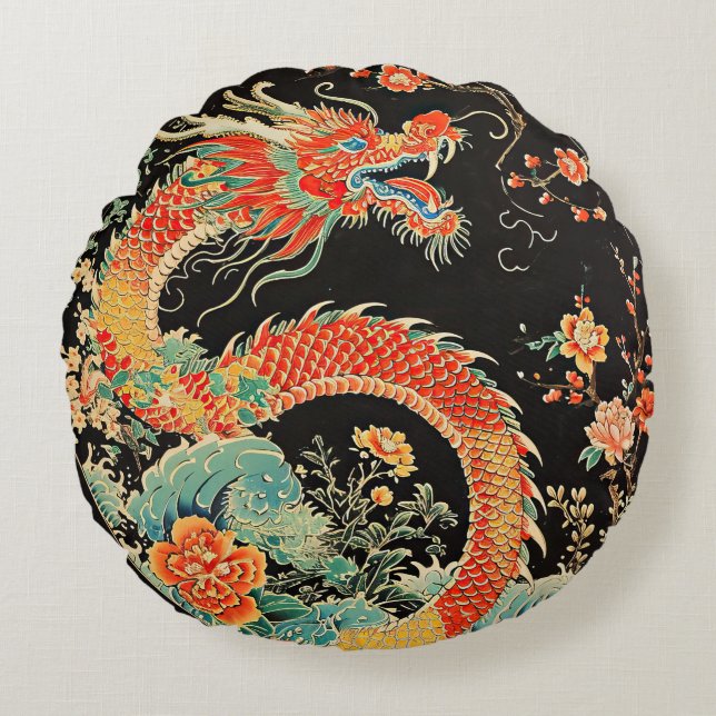 Red Dragon Round Dekorativ kudde (Framsidan)