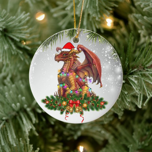 Red Dragon Santa Hats Bell Chrismas Gifts 2022 Julgransprydnad Keramik (Träd)