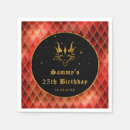 Red Dragon Scales Guld Faux Glitter Birthday Pappersservett
