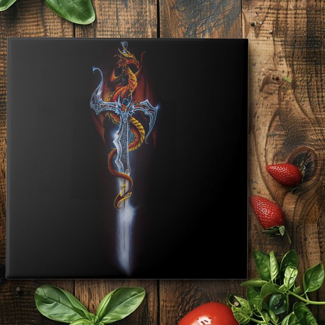 Red Dragon Sword Fantasy Kakelplatta (Skapare uppladdad)