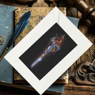 Red Dragon Sword Fantasy Rektangulärt Klistermärke