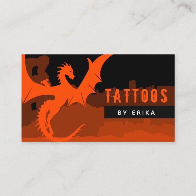 Red Dragon Tatto Artist Social Media Modern Black Visitkort (Framsida)