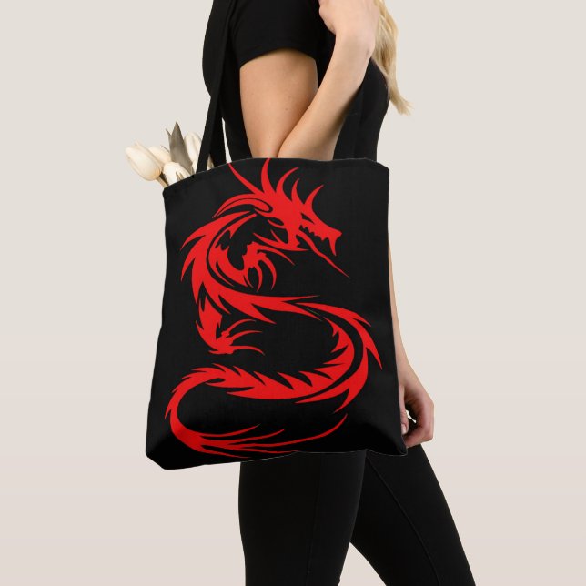 Red Dragon Tote Bag Tygkasse (Närbild)